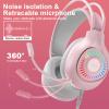 Anivia G1 Pink Gaming Headset for PS4, PS5, Xbox One, PC, Switch, Wired Over-Ear Headphone with Noise Isolation Microphone, Surround Sound Headphone with LED Light view 3