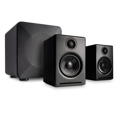 Audioengine A2 Black 24 Bit Pc Speakers for Desktop and S6 Gray Subwoofer for Music Gaming Movies Studios Dorms Bedrooms Offices