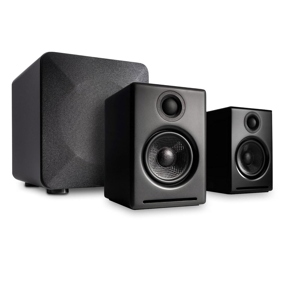 Audioengine A2 Black 24 Bit Pc Speakers for Desktop and S6 Gray Subwoofer for Music Gaming Movies Studios Dorms Bedrooms Offices