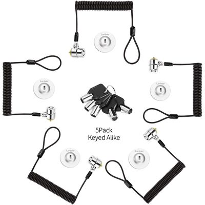 LORADAR 5Pack Single Package keyed Alike Security Hardware Cable Lock Kit Laptop Lock 5Keys 6.2Ft for Monitors, Laptops, MacBooks, Tablets, iPad,Mac mini (5PCS keyed Alike)