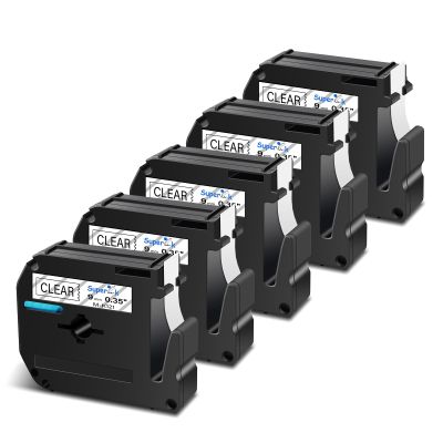 USUPERINK 5 Pack Compatible for Brother P Touch M Tape M-K121 MK121 M121 M-121 9mm 3/8 Inch 0.35'' Clear Label Tape for PT-65VP PT-70 PT-70BBVP PT-70BM PT-70BMH Label Maker Tape Black on Clear