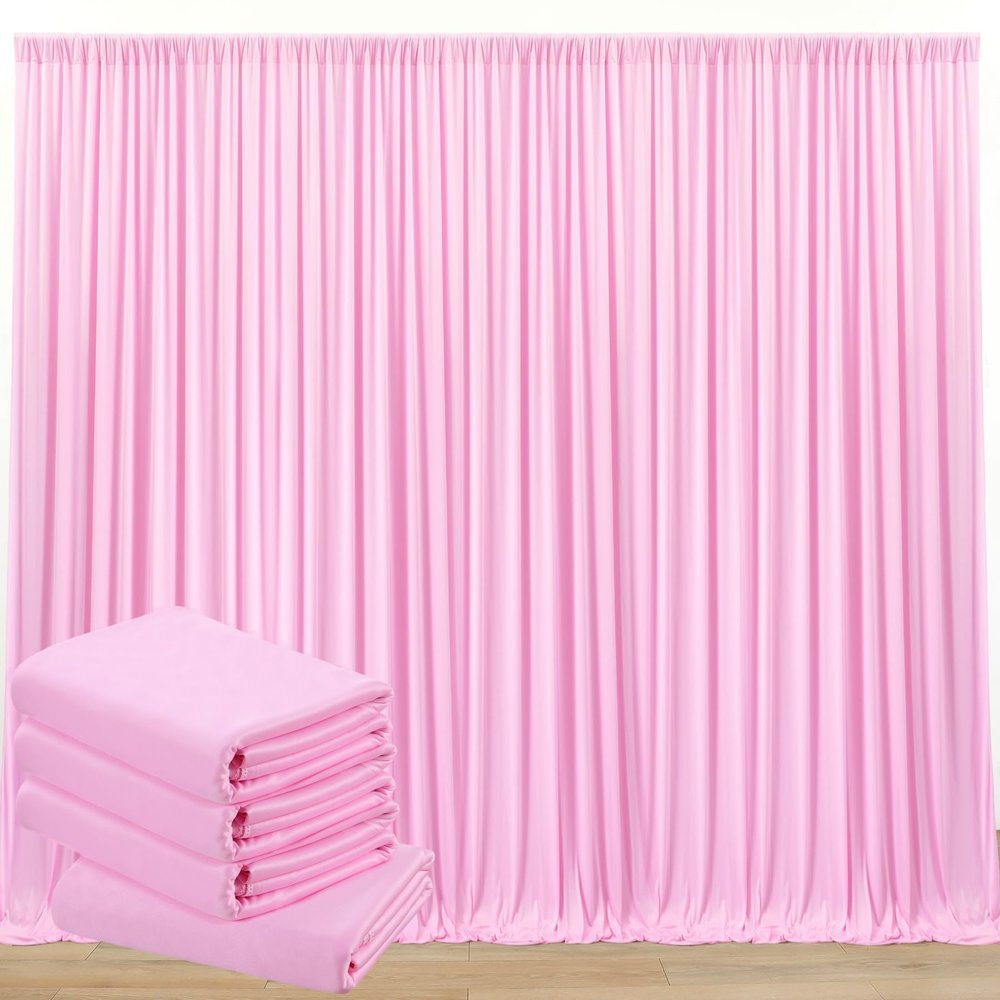 20 ft x 10 ft Wrinkle Free Baby Pink Backdrop Curtain for Parties, 4 Panels 5ftx10ft Polyester Photo Backdrop Drapes for Baby Shower Birthday Party Photography Wedding Backdrop Stand