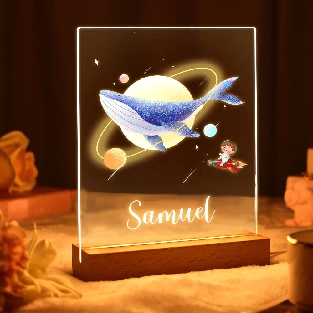 VEELU LED Baby Night Light with Personalized Whale Design Christening Gift for Boy and Girl Birth Gift for Girl