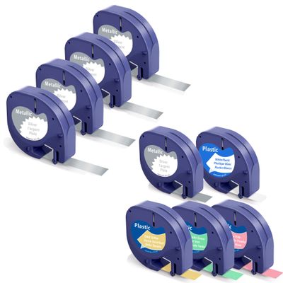 5 Colored + 4 Silver Compatible with Dymo Letratag Refills 12mm x 4m 1/2" x 13' Color Label Tape