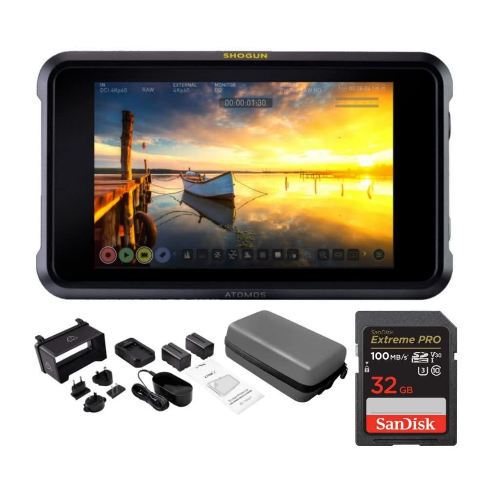 Atomos Shogun 7.2-Inch HDR Pro/Cinema Monitor/Recorder/Switcher Bundle with Atomos 5-Inch Accessory Kit for Shinobi, Shinobi SDI and Ninja V Monitors and 32GB Memory Card (3 Items)