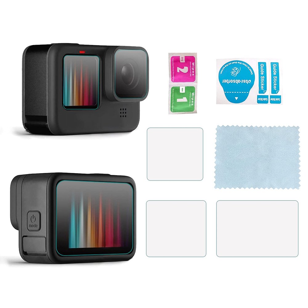 Andoer 3PCS Action Camera Screen Protector Set 1 Tempered Glass Lens Protector Front Display Screen Protector Rear Display Screen Len Protector with Storage Case Cleaning Cloth for GoPro Hero 9 Black