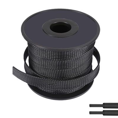 100ft-1/8inch PET Expandable Braided Sleeving Wire Loom Cable Sleeves Automotive Wire Sleeve Cable Management Wrap Wire Protector Tubing Desk Wire Organizer for Home, Office, Audio HDMI Cable, Black