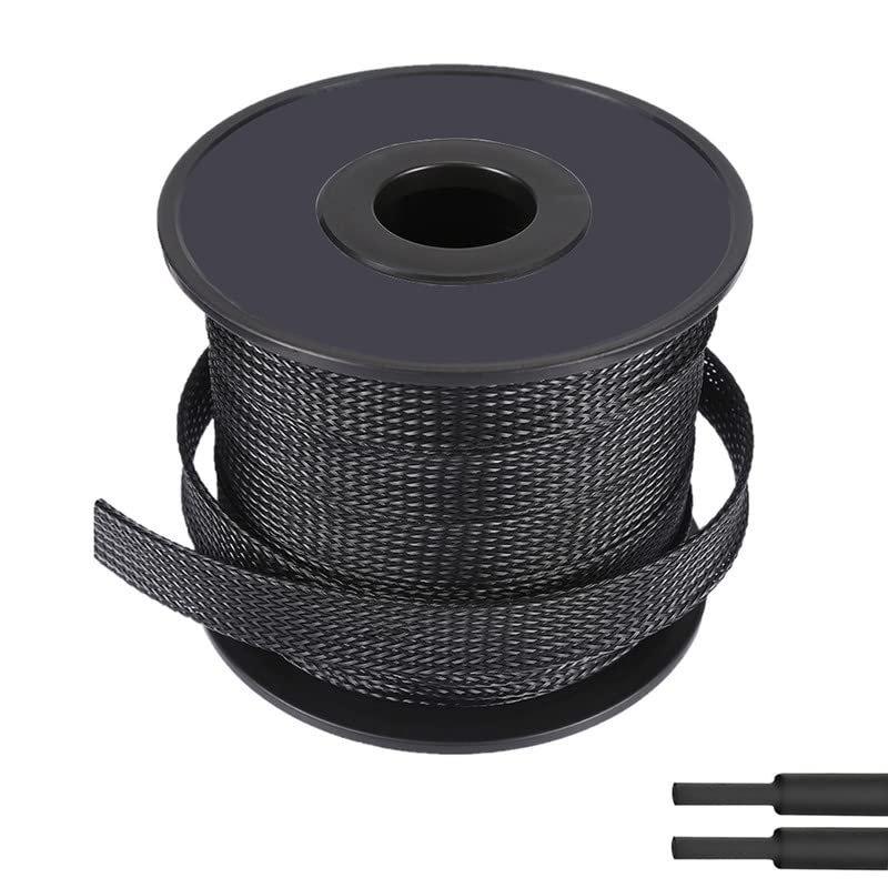 100ft-1/8inch PET Expandable Braided Sleeving Wire Loom Cable Sleeves Automotive Wire Sleeve Cable Management Wrap Wire Protector Tubing Desk Wire Organizer for Home, Office, Audio HDMI Cable, Black