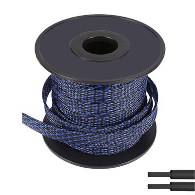 100ft-1/4inch PET Expandable Braided Sleeving Wire Loom Cable Sleeves Automotive Wire Sleeve Cable Management Wrap Wire Protector Tubing Desk Wire Organizer for Home,Office,Audio HDMI Cable,Black&Blue