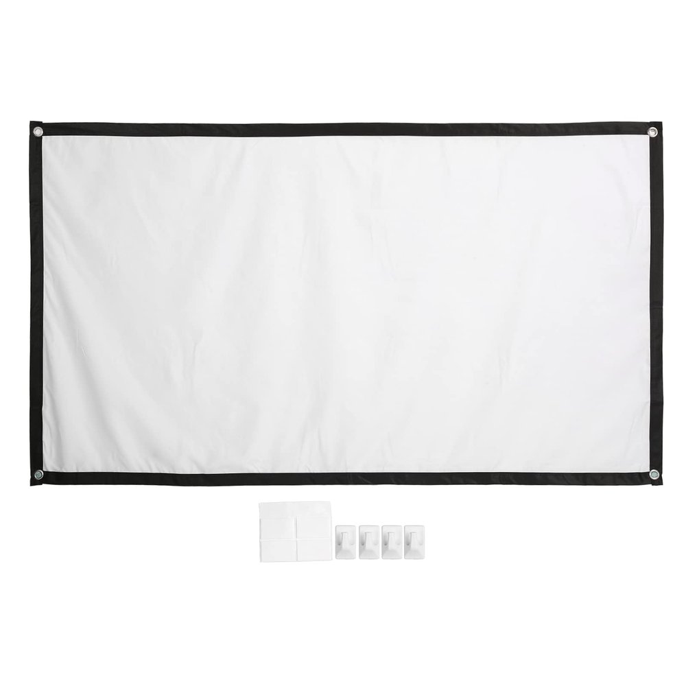 Projector Screen 60 Inch, Portable 16:9 4K HD Movie Projector Screen Foldable Outdoor Indoor Video Projection Screen with 4 Hook, Wrinkle Design for Home Theater Backyard Cinema