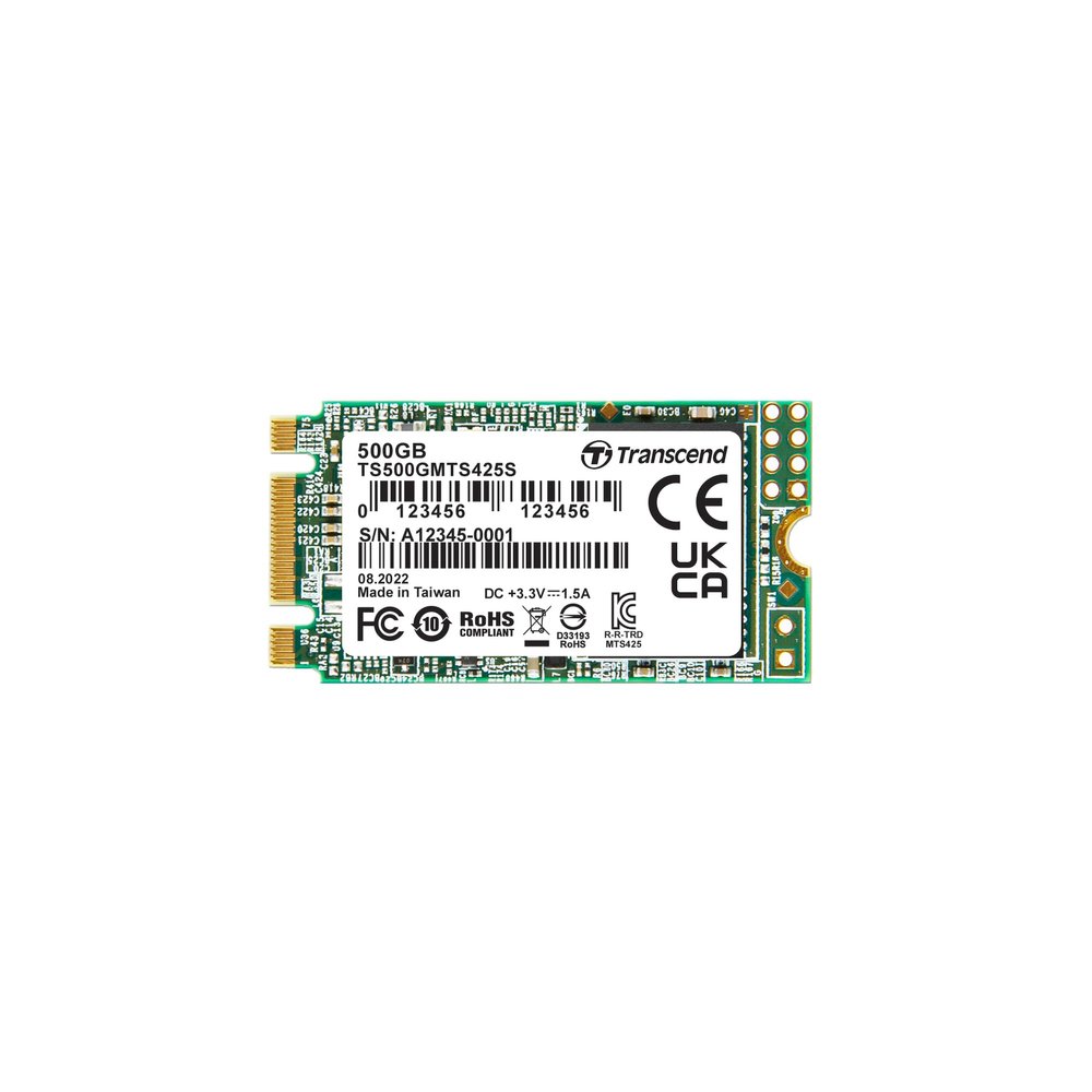 Transcend MTS425 M.2 2242 SATA III SSD 500GB, Up to 530MB/s, Compatible with Ultrabook, Laptop, PC, Desktop, 3D TLC NAND Flash Internal Solid State Drive, LDPC Error Correction, SLC Cache, B+M Key