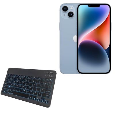 BoxWave Keyboard Compatible with Apple iPhone 14 Plus - SlimKeys Bluetooth Keyboard - with Backlight, Portable Slim LED 7 Colors - Jet Black