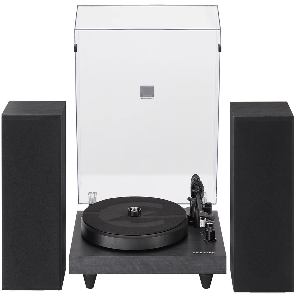 Crosley C62C Turntable HiFi System Record Player with Speakers, Adjustable Tonearm, Moving Magnet Cartridge, Bluetooth Receiver, 40W Per Channel, and Anti-Skate, Black