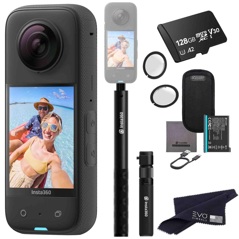Insta360 X3- Waterproof 360 Action Camera with 1/2" 48MP Sensors, 5.7K 360 HDR Video, 72MP 360 Photo, 4K Single-Lens, 2.29" Touchscreen, AI Editing |Bundle Includes Bullet time, Lens Guard&128GB
