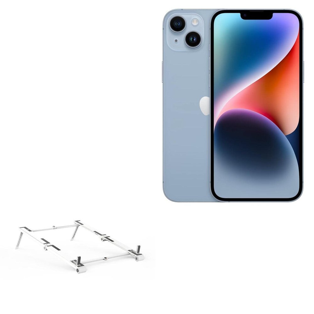 BoxWave Stand and Mount Compatible with Apple iPhone 14 Plus - Pocket Aluminum Stand 3-in-1, Portable Multi Angle Viewing Riser - Metallic Silver