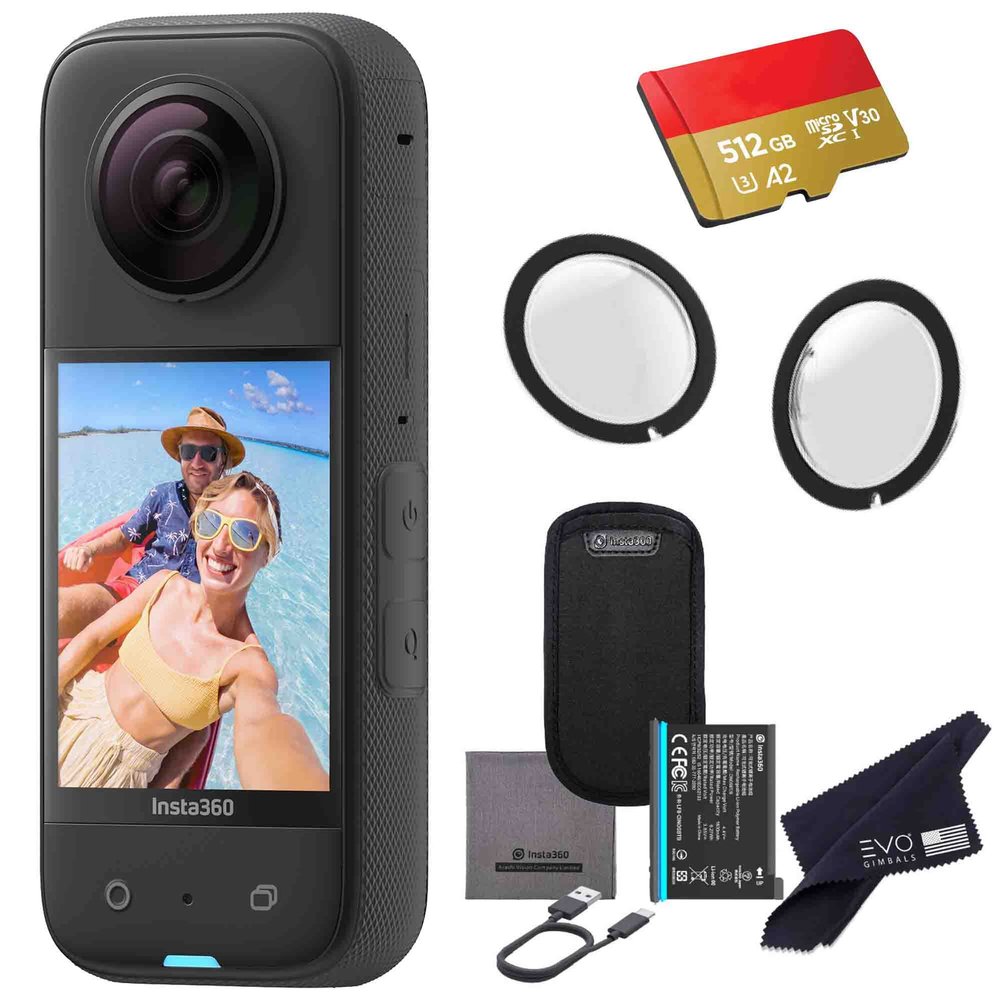 Insta360 X3 - Waterproof 360 Action Camera with 1/2" 48MP Sensors, 5.7K 360 HDR Video, 72MP 360 Photo, 4K Single-Lens, 60fps Me Mode, 2.29" Touchscreen, AI Editing |Bundle Includes Lens Guard&512GB