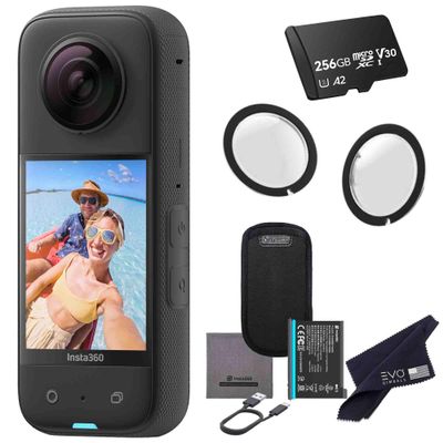 Insta360 X3 - Waterproof 360 Action Camera with 1/2" 48MP Sensors, 5.7K 360 HDR Video, 72MP 360 Photo, 4K Single-Lens, 60fps Me Mode, 2.29" Touchscreen, AI Editing |Bundle Includes Lens Guard&256GB