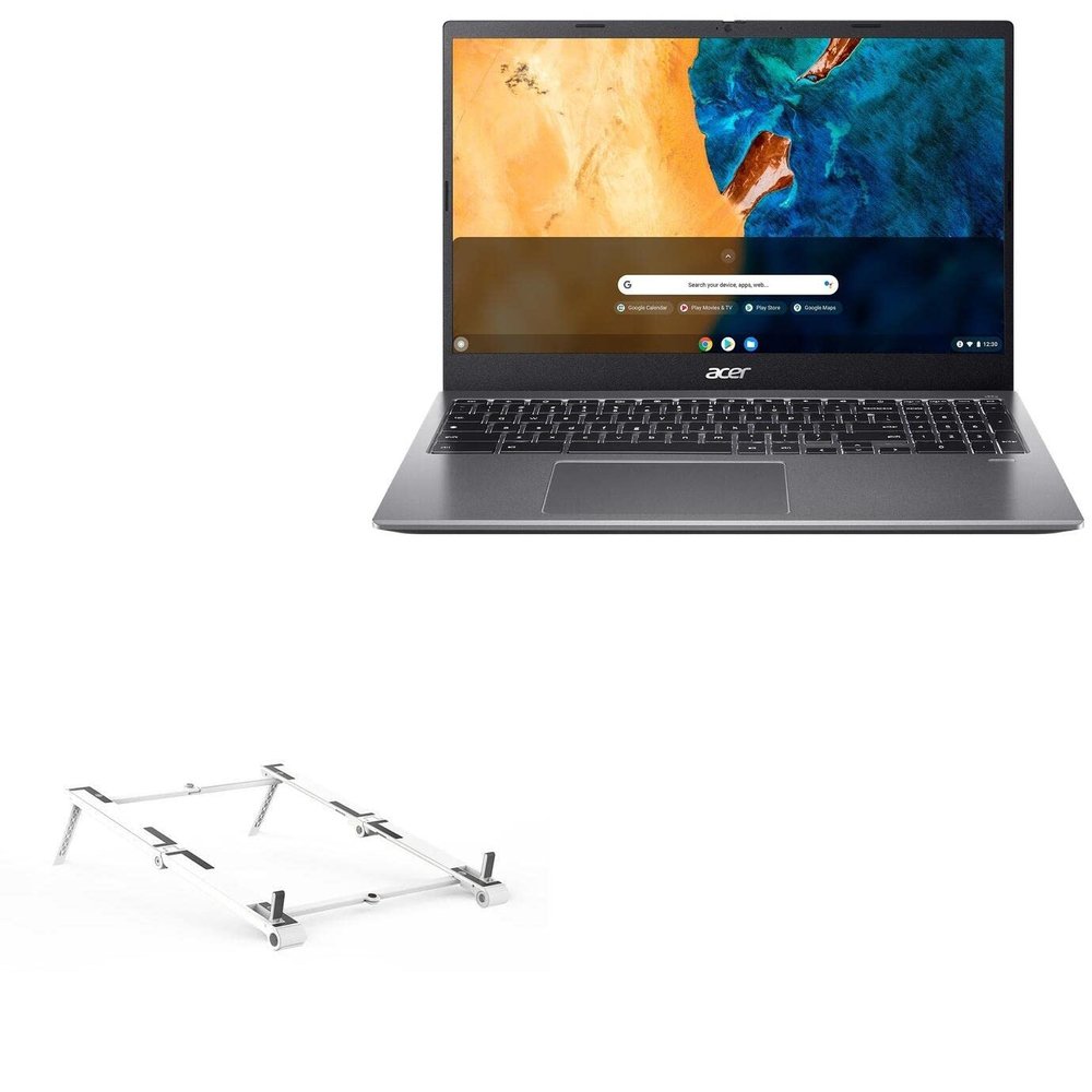 BoxWave Stand and Mount Compatible with Acer Chromebook 515 (CB515-1WT) - Pocket Aluminum Stand 3-in-1, Portable Multi Angle Viewing Riser - Metallic Silver