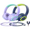 iClever 2Pack Kids Headphones with Sharing Splitter - 85dBA Safe Volume Limited - HS22 Wired Headphones for Kids Teens, Tangle-Free 3.5mm Jack Foldable Stereo Headphone for School/Tablet/Travel view 1