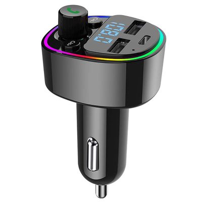 Bluetooth FM Transmitter for Car, Radio Receiver/Audio Adapter with USB + PD Car Charger, 7 Colors LED Backlit Support Hands-Free Calling TF Card USB Flash Drive