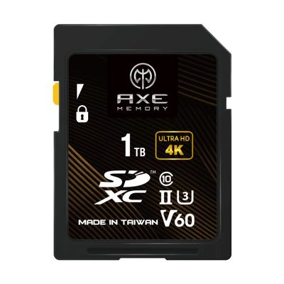 AXE MEMORY SD Card 1TB V60, 245MB/s UHS-II U3 4K Ultra Full HD, Professional Grade SDXC Memory Card