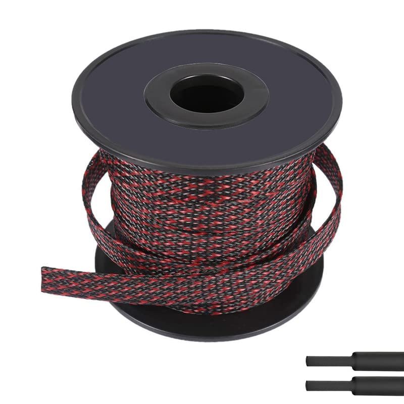 100ft - 1/8 inch Braided Cable Management Sleeve Cord Protector PET Expandable Braided Sleeving-Self-Wrapping Wire Loom for TV/Computer/Home Theater/Engine Bay - Black&Red