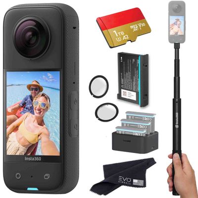 Insta360 X3 - Waterproof 360 Action Camera Bundle Includes Extra Battery, Charger, Invisible Selfie Stick, Lens Guard& 1TB Memory Card