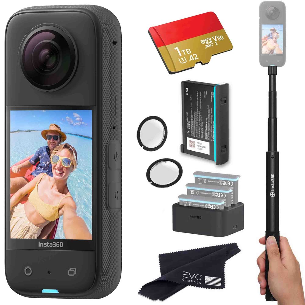 Insta360 X3 - Waterproof 360 Action Camera Bundle Includes Extra Battery, Charger, Invisible Selfie Stick, Lens Guard& 1TB Memory Card