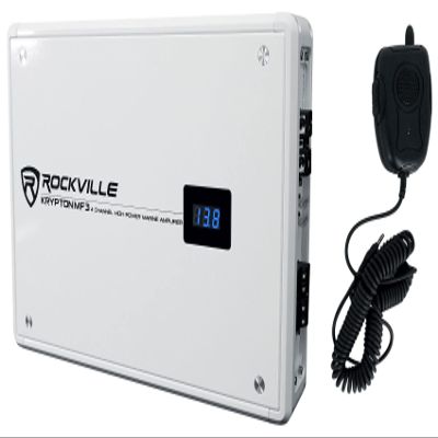 Rockville Krypton MF3 1600w Peak 4 Channel Marine Amplifier, White, PA Microphone, Rustproof, Adjustable Crossover, for Boats