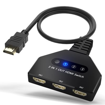 HDMI Switch 3 in 1 Out, 4K@30hz HDMI Splitter Supports Full HD 1080P 3D Compatible with Roku Fire TV Stick HDTV PS4/PS5 Xbox One Chromecast