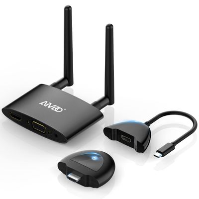 TIMBOOTECH Wireless HDMI Transmitter and Receiver 4K, USB C to Wireless HDMI, Plug & Play, VGA & HD Dual Screens, Casting 5.8G Video for Laptop, Cable Box, Phone to Monitor/Projector/HDTV, 165FT