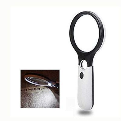 YANYUESHOP Handheld 75mm 3X / 22mm 45X Magnification Magnifier with 3-LED Lights OfficeProducts