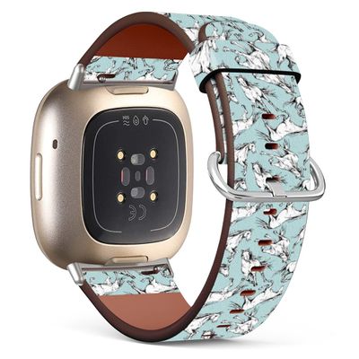 Compatible with Fitbit Versa 4 / Sense 2 Leather Bands Replacement Strap/Bronco Mustang Horse Wallpaper