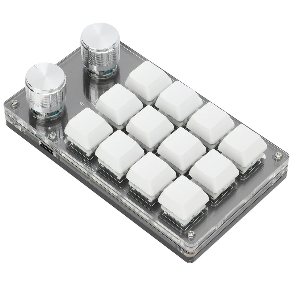 12 Keys Mini Keyboard One Hand Macro Mechanical Keyboard with 2 Adjustment Knobs, Plug and Play, Multifunction Shortcut Programmable Suitable for Office Gaming Lab(Black and White)