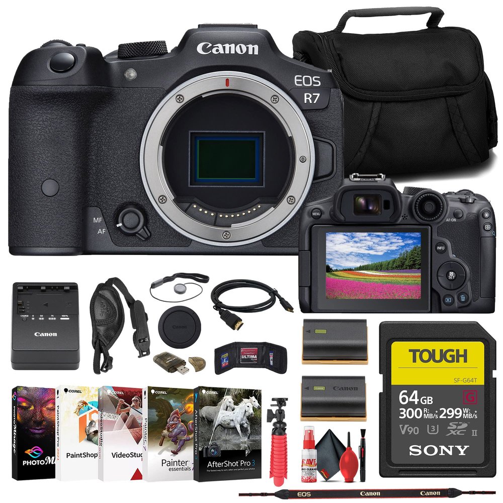 Canon EOS R7 Mirrorless Camera with Tripod (5137C002) Bundle