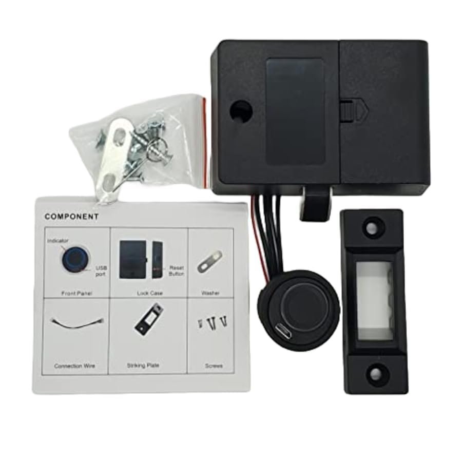 Lock Connection Fingerprint - Black Bezel Biometric Cabinet Lock F-B32. (F-B32-39- 39" Cable Length)