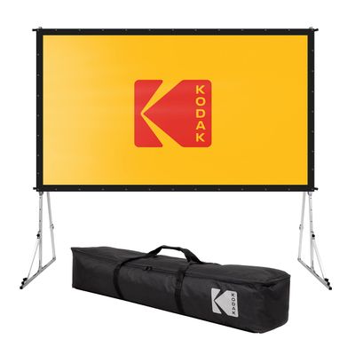 Kodak 150 Portable Projector Screen W/Stand - Fast Fold White Projection Backdrop for Outdoor & Indoor Movies with Tripod, Outdoor Stability Kit, & Black Storage Carry Case