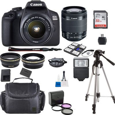 Canon EOS 2000D Rebel T7 Kit with EF-S 18-55mm f/3.5-5.6 III Lens + Accessory Bundle Model Electronics Cloth (Renewed) Black
