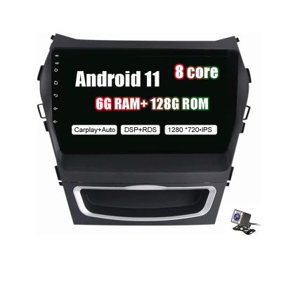 9'' Android 11 2 Din Car Navigation Stereo Bluetooth WiFi FM RDS Car Radio for IX45 Santa Fe 2013-2017 Suppot Steering Wheel Control CarPlay DAB+ OBD2 with Rear Camera