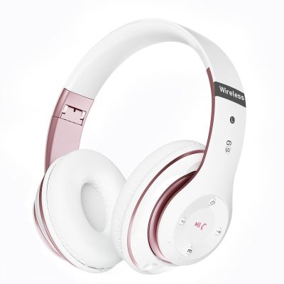 Falebare Bluetooth Headphones Over Ear, 6S Foldable Wireless Headphones with 6 EQ Modes, 40 Hours Playtime HiFi Stereo Headset with Mic, Soft Ear Pads, TF/FM for Cellphone/PC/Home (White & Rose Gold)