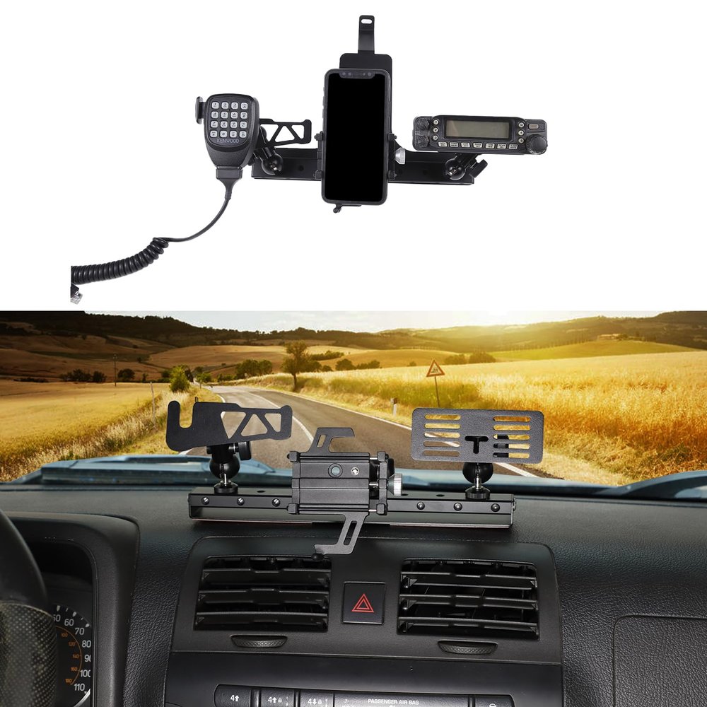 PIUGILH Multi-Functional Car Phone Holder Compatible with Hummer H3 2005-2009,3 in 1 Phone Mount&Walkie Talkie Bracket&Radio Mount, Dashboard Multi-Device Mount
