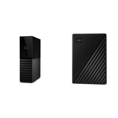WD 6TB My Book Desktop External Hard Drive, USB 3.0 - WDBBGB0060HBK-NESN & 2TB My Passport Portable External Hard Drive with Backup Software and Password Protection, Blue - WDBYVG0020BBK-WESN