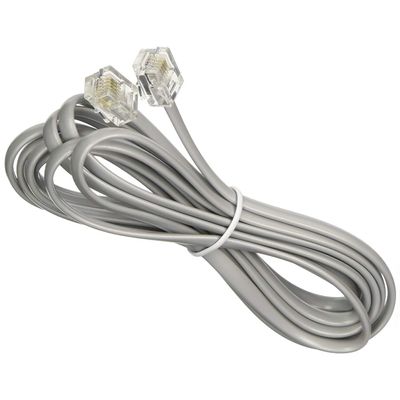 TUDIN 7FT Reverse Telephone Cable, 4 Conductor Wire with RJ11 6P4C Plug Cord - Gray