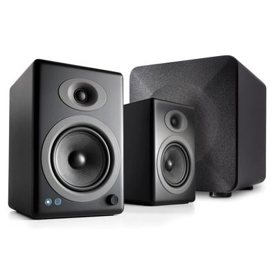 Audioengine A5 Black 150W Wireless Turntable Speakers and 210W S6 Subwoofer with Remote