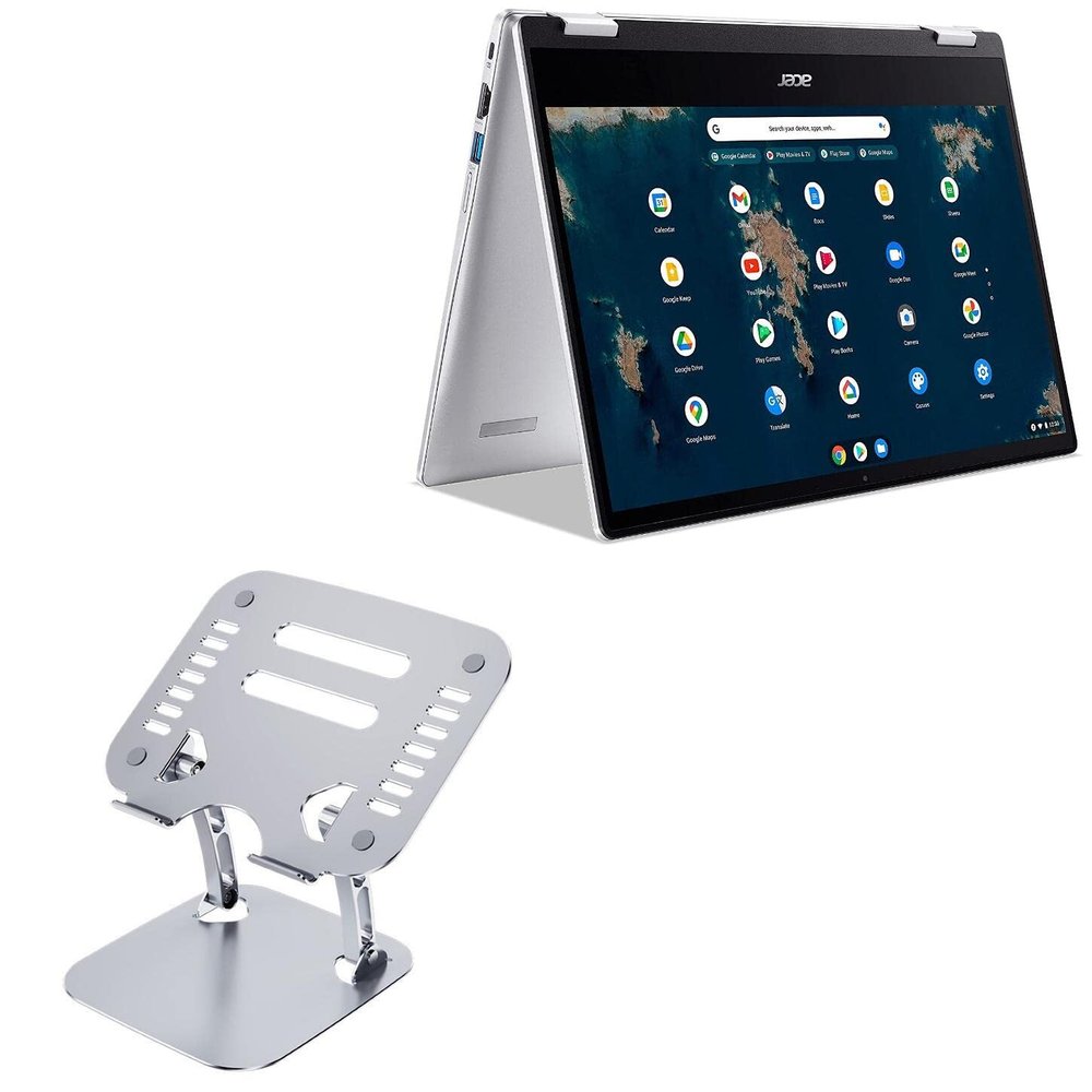 BoxWave Stand and Mount Compatible with Acer Chromebook Spin 314 (CP314-1HN) - Executive VersaView Laptop Stand, Ergonomic Adjustable Viewing Angle Metallic Riser - Metallic Silver