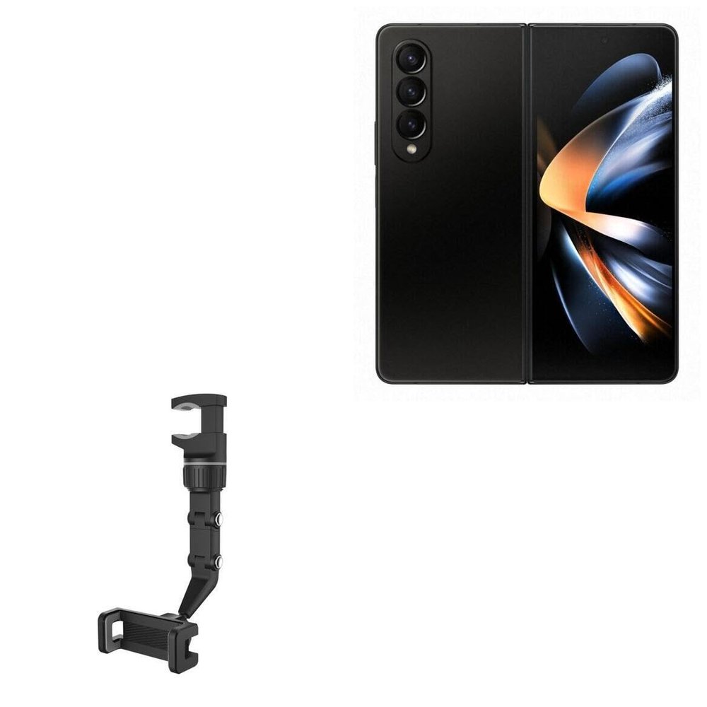 BoxWave Car Mount Compatible with Samsung Galaxy Z Fold 4 - Rearview Mirror Car Mount, Rear View Mirror Adjustable GPS Car Mount - Jet Black