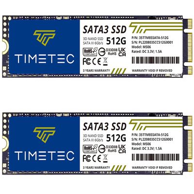 Timetec 512GBx2 (2 Pack) SSD 3D NAND SATA III 6Gb/s M.2 2280 NGFF 256TBW Read Speed Up to 550MB/s SLC Cache Performance Boost Internal Solid State Drive for PC Computer Laptop and Desktop