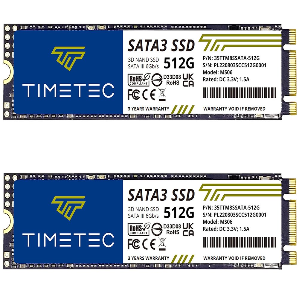 Timetec 512GBx2 (2 Pack) SSD 3D NAND SATA III 6Gb/s M.2 2280 NGFF 256TBW Read Speed Up to 550MB/s SLC Cache Performance Boost Internal Solid State Drive for PC Computer Laptop and Desktop