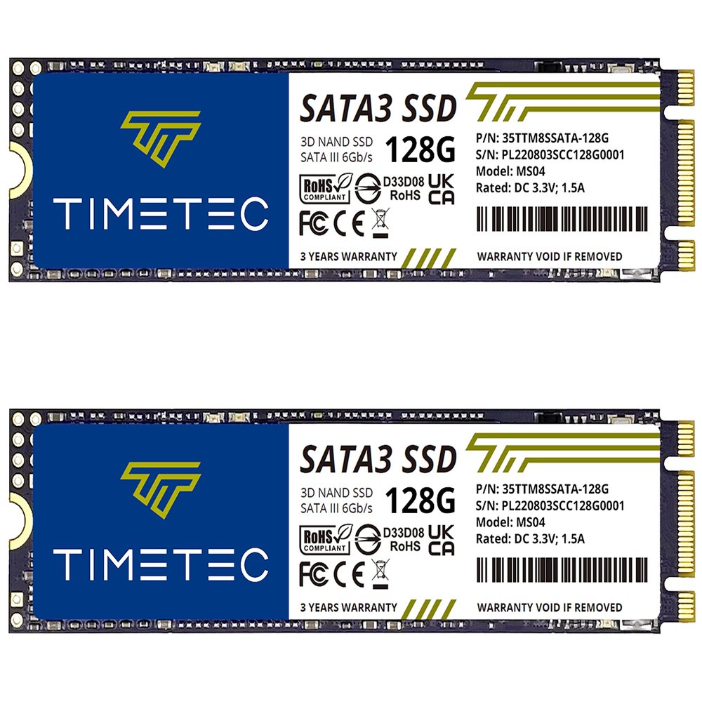 Timetec 128GBx2 (2 Pack) SSD 3D NAND SATA III 6Gb/s M.2 2280 NGFF Read Speed Up to 550MB/s SLC Cache Performance Boost Internal Solid State Drive for PC Computer Laptop and Desktop