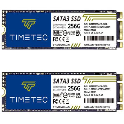 Timetec 256GBx2 (2 Pack) SSD 3D NAND TLC SATA III 6Gb/s M.2 2280 NGFF 128TBW Read Speed Up to 550MB/s SLC Cache Performance Boost Internal Solid State Drive for PC Computer Laptop and Desktop